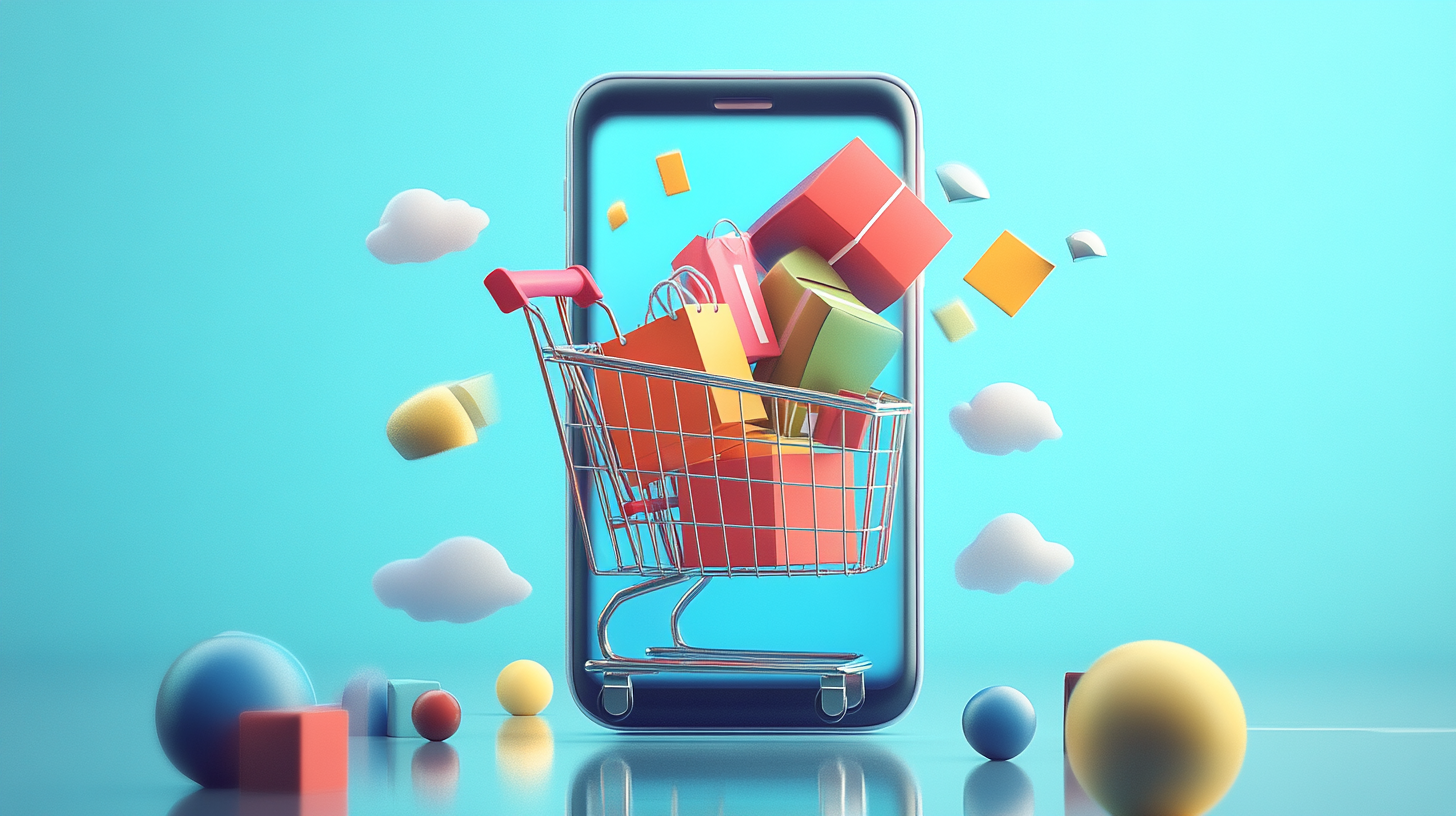 A filled shopping cart in a mobile phone