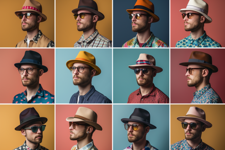 Multiple shots of a Man Wearing Different Hats and Glasses.png