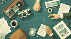 conference table with two people discussing contract