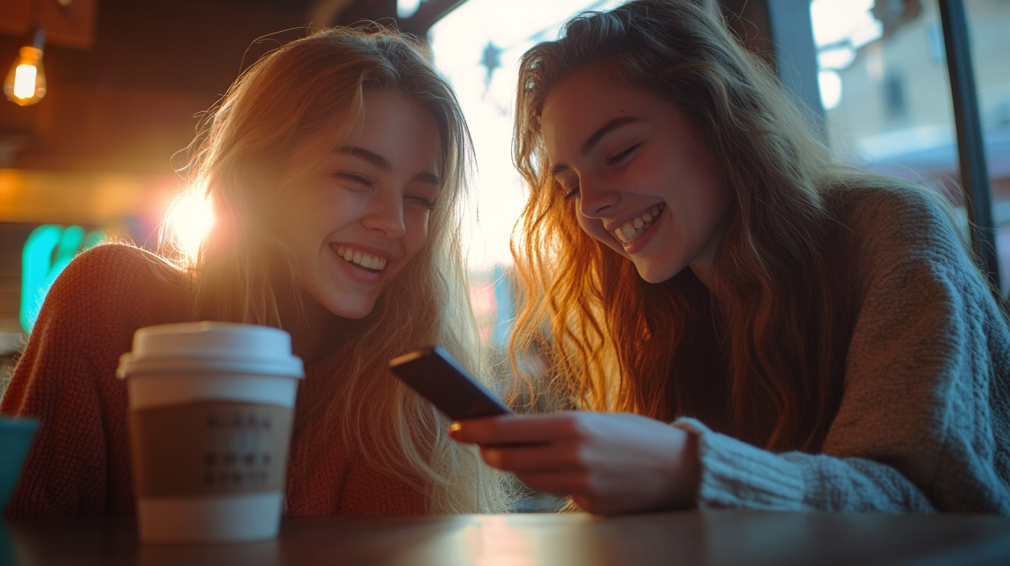 smartphone on the left with Instagram stories, and a laptop on the right with icons and graphics