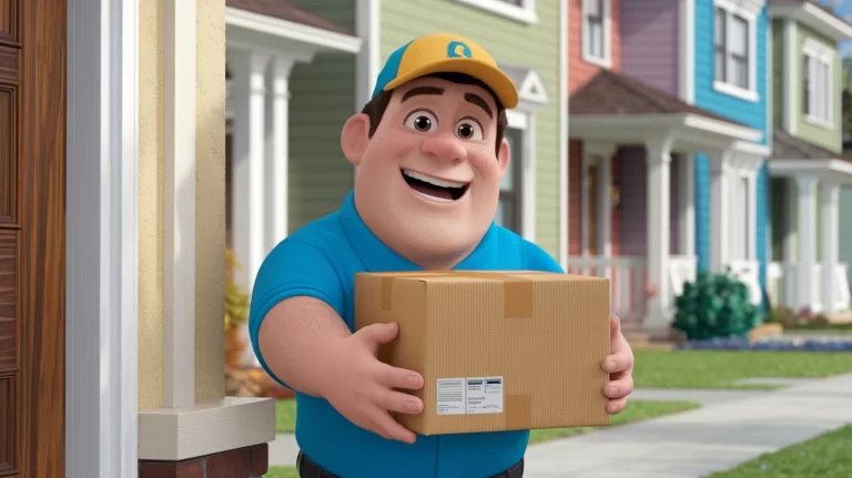 happy delivery guy delivering an order