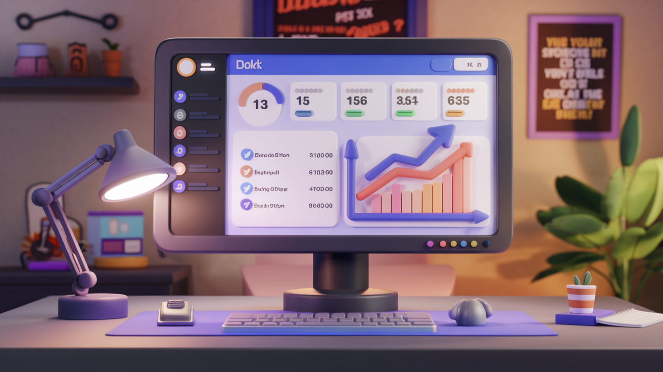 a monitor displaying a dashboard of social media statistics